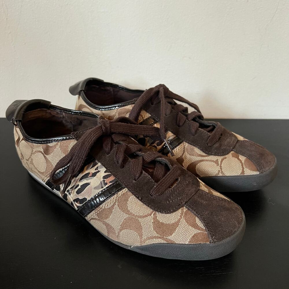 COACH Paxton Animal Print Logo Trainers Casual Tennis Shoes Brown 9M Sneakers